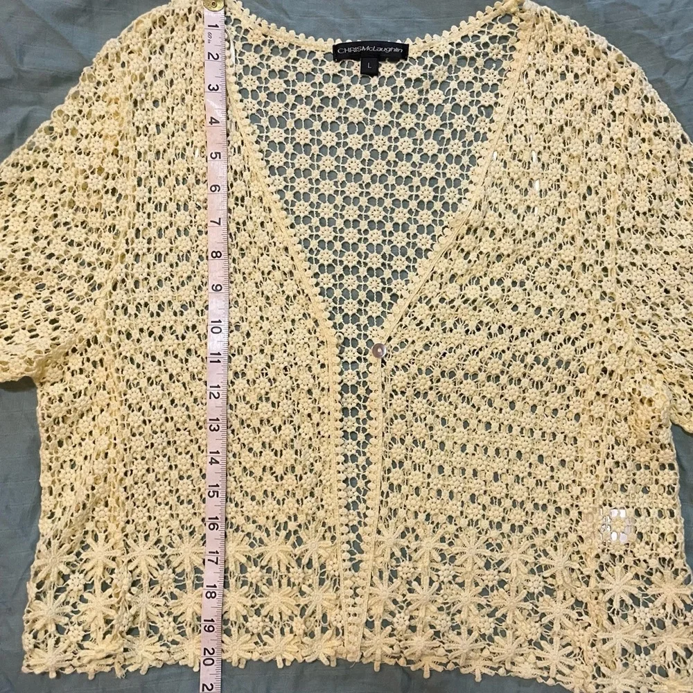 CHRISMcLaughlin Crochet Floral Butter Yellow Cardigan Lace Cropped Boho - Picture 11 of 16